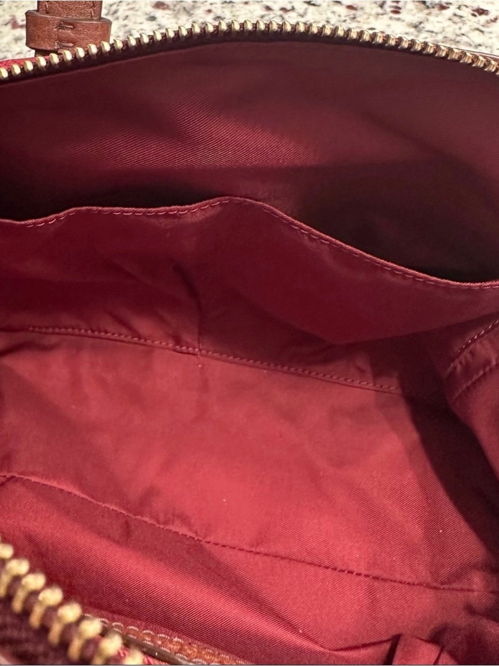 Fossil Red Leather Satchel with Brown Handles, New without tags - Picture 6 of 11